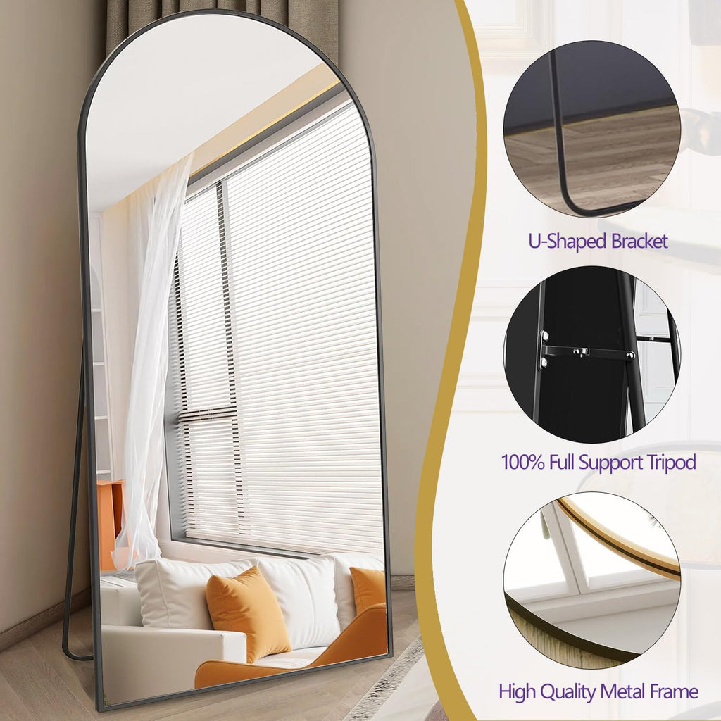 Arched Full Length Mirror, 76"x34" Free Standing Floor Mirror, Black