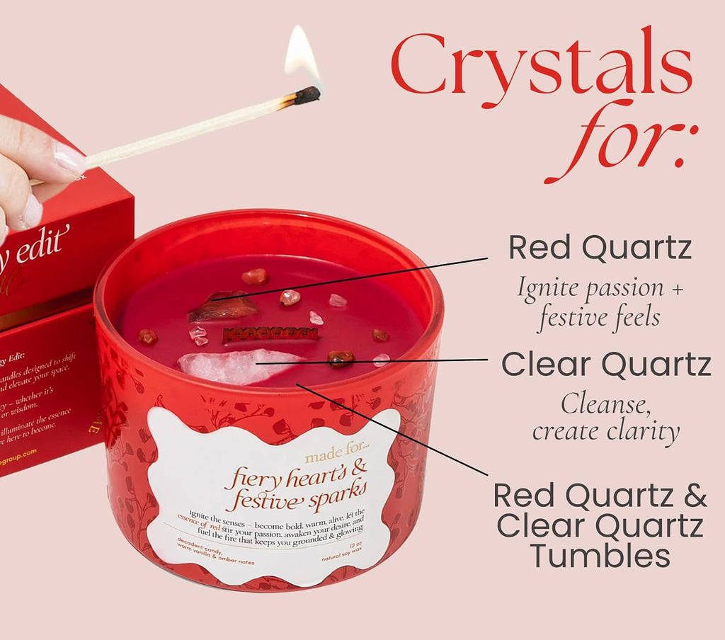 Red Crystal Candle for Women - 12oz Large Luxury Soy h Crackling , Slow Burn Meditation with Healing - Set of 12