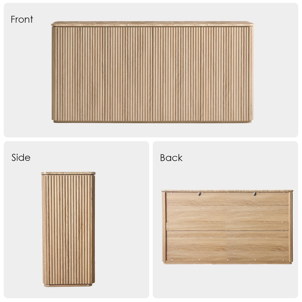 64" Fluted Sideboard Cabinet with Storage, Modern Buffet Cabinet, Oak