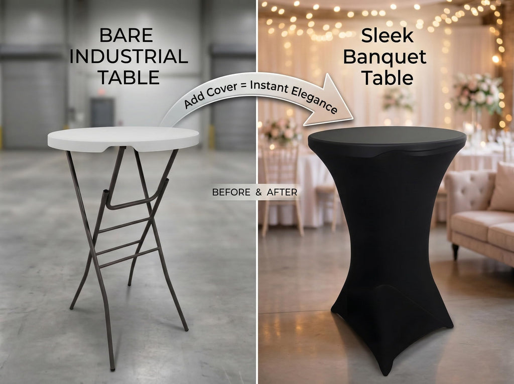 2-Pack 28 Inch Round Folding High Top Cocktail Tables with Dual Black Tablecloths, Portable Bar Height Bistro Set
