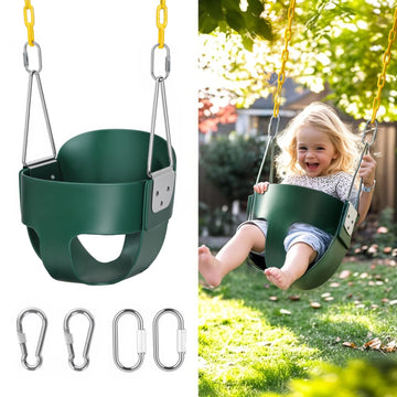 High Back Full Bucket, Toddler Swing with Coated Chains & Triangle Dip Pinch Protection for Safety, Baby Swing Outdoor