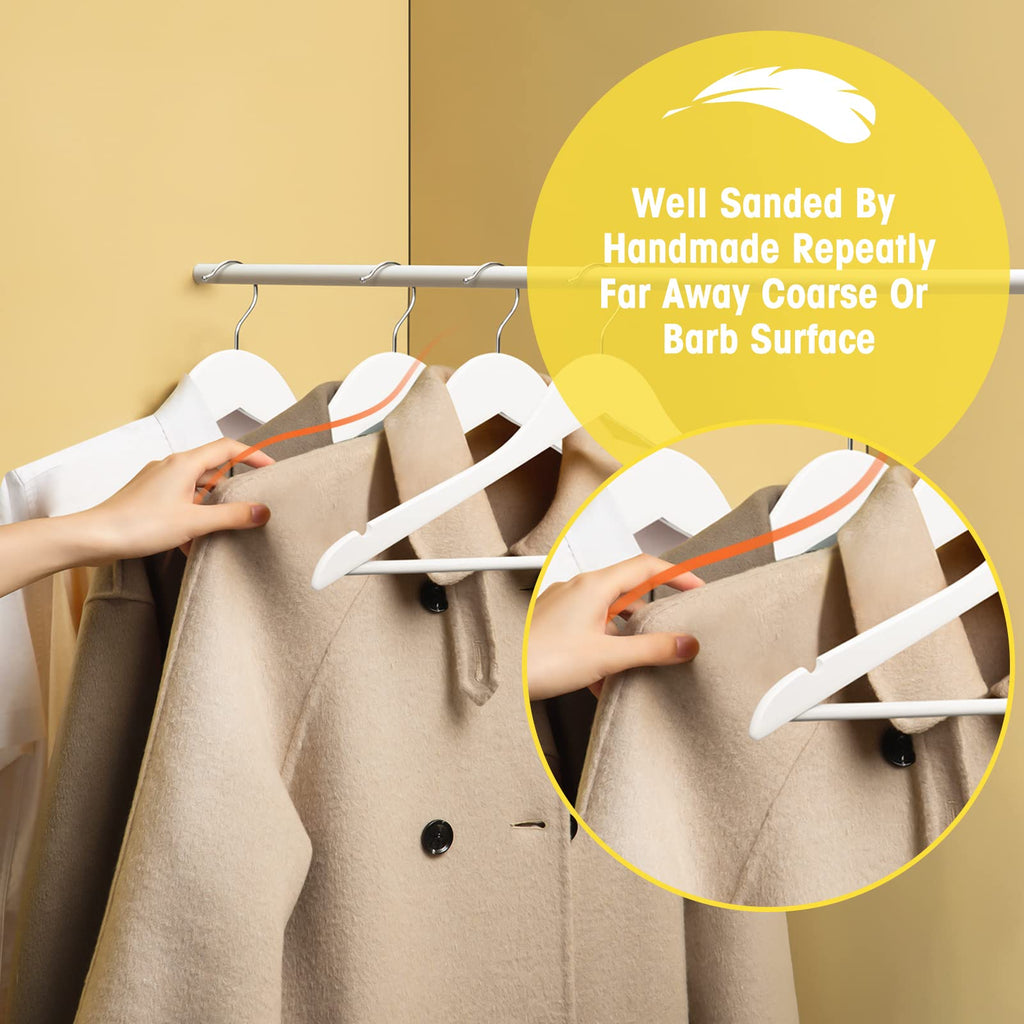 White Wooden Hangers 30 Pack Slim Coat Hangers for Closet with Smooth Finish, Shirt, Suit, Dress, Heavy Duty Clothes