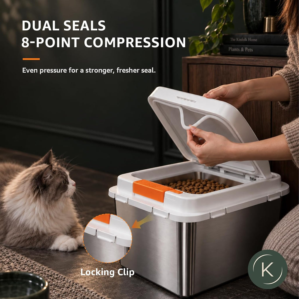 22 lb Airtight Stainless Steel Cat Dog Food Storage Container PP Lid