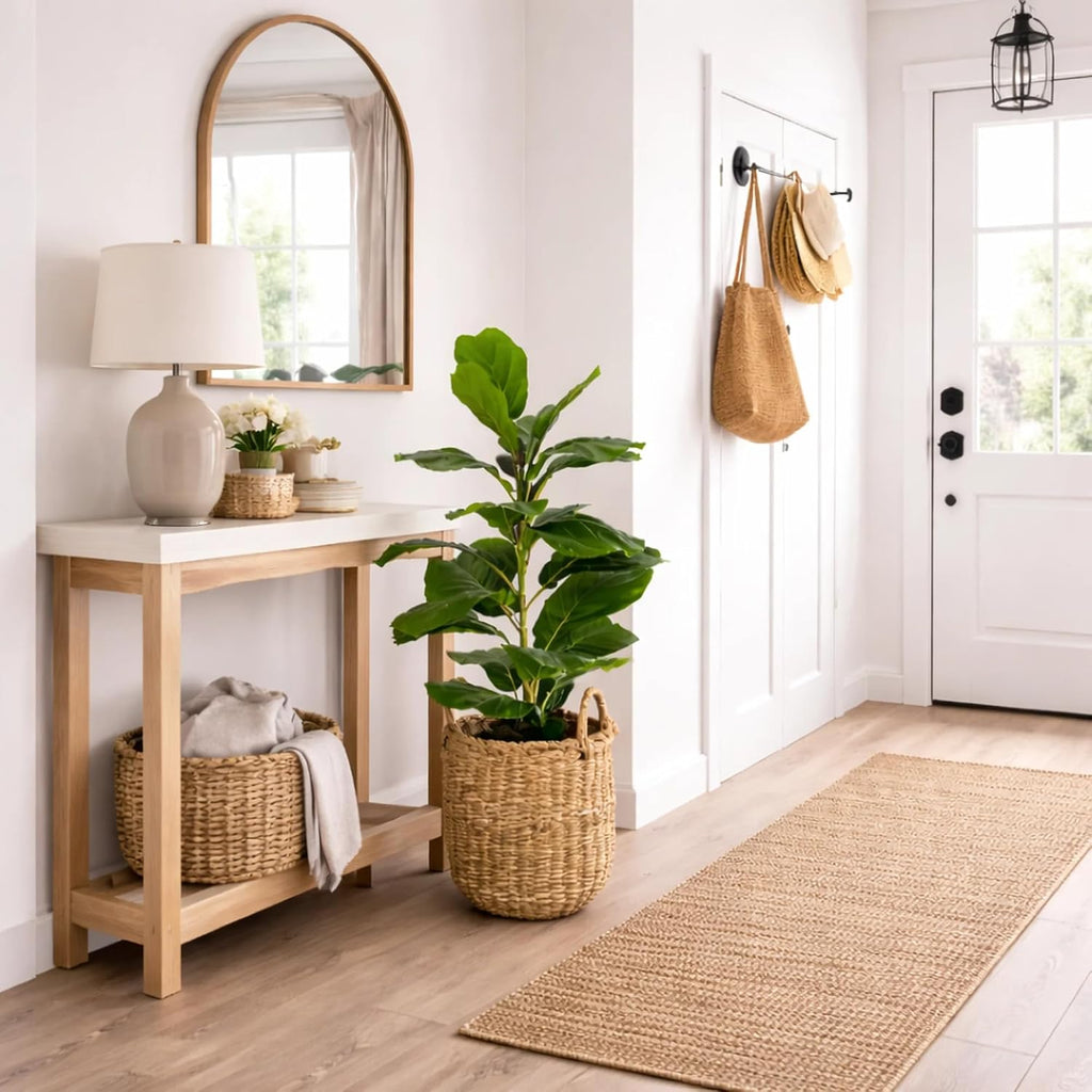 2.5 ft Artificial Fig Tree Plant in Basket, Faux Fiddle Leaf Fig Indoor Plant Decor, Realistic Designer Fake Potted