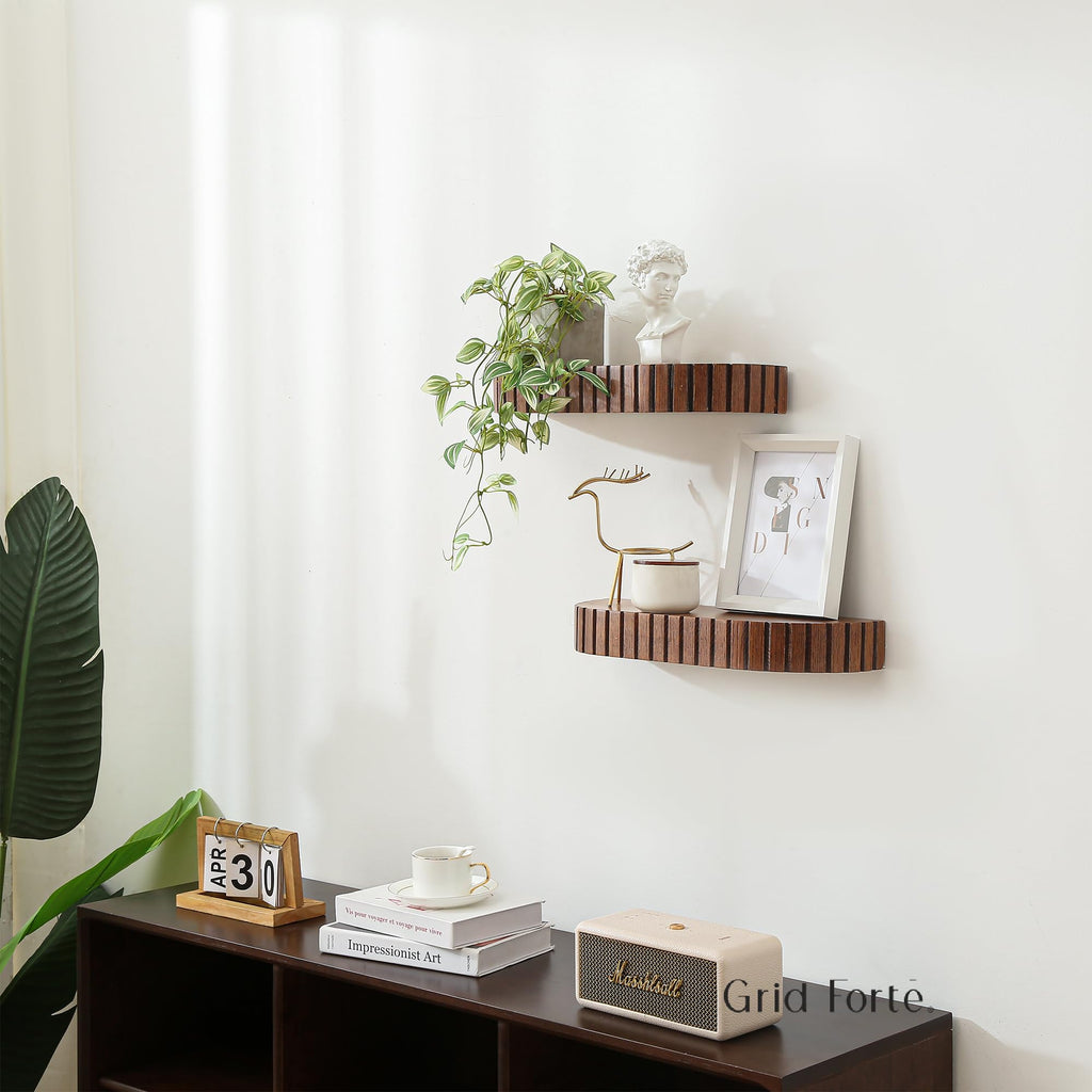 2 Pack Wood Rounded Fluted Floating Shelf