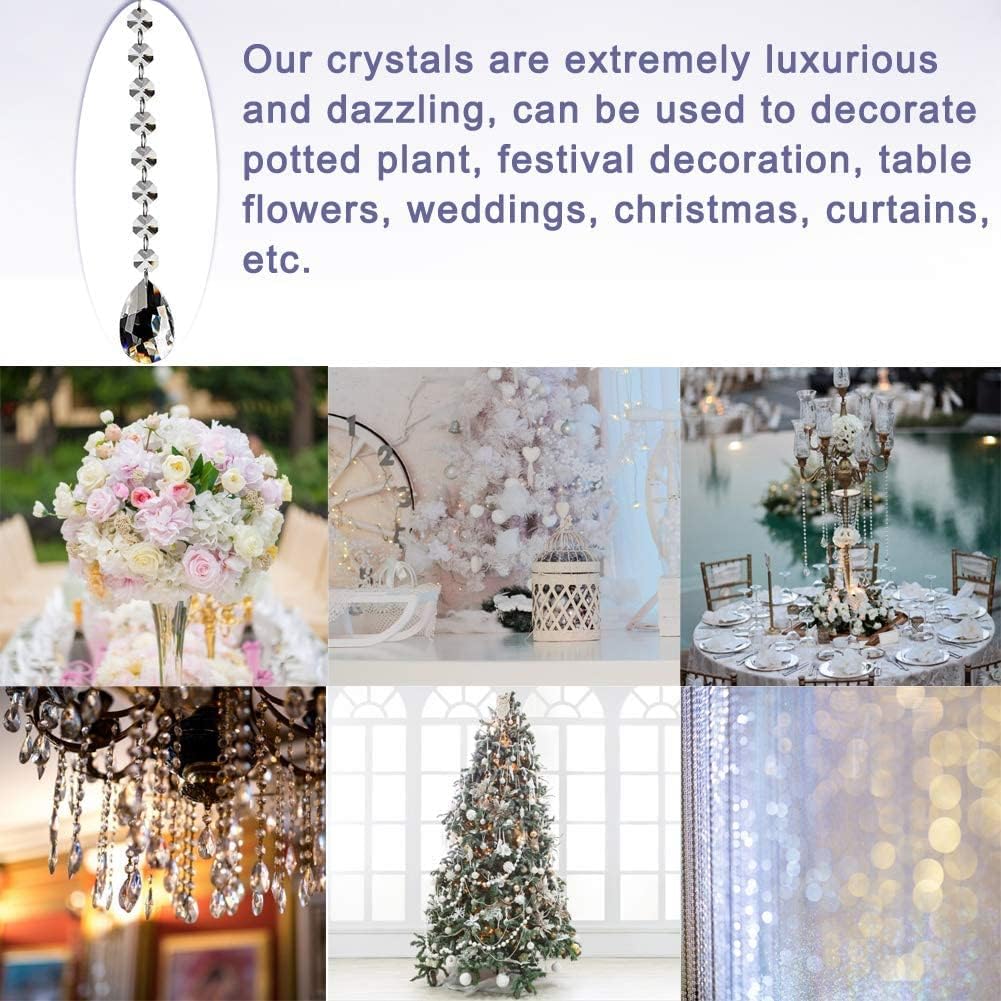 10Pcs 1ft Teardrop Crystal Strands, Hanging Beads Chain Garland, Chandelier Pendants Parts Glass Beads (50mm, Clear)