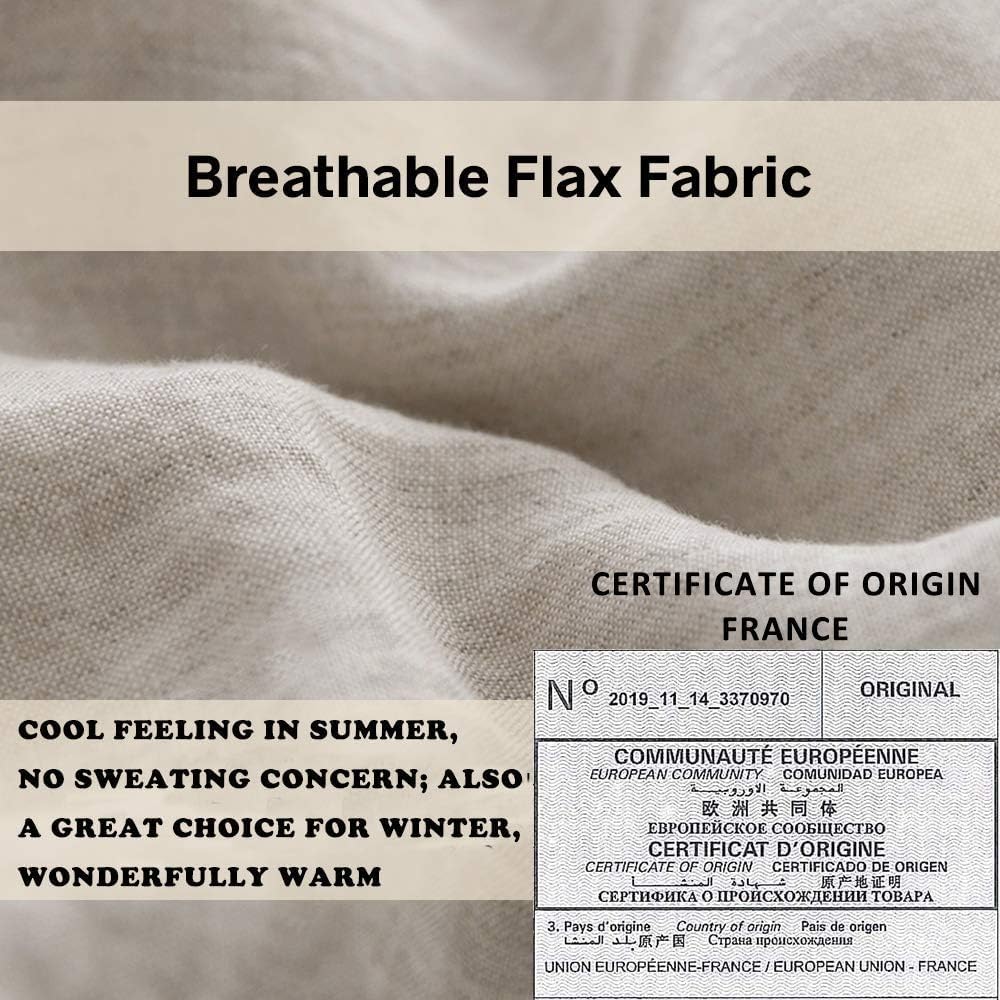 100% French Flax Linen Duvet Cover Set with Embroidery Washed - 3 Pieces (1 Duvet Cover with 2 Pillow Shams) with