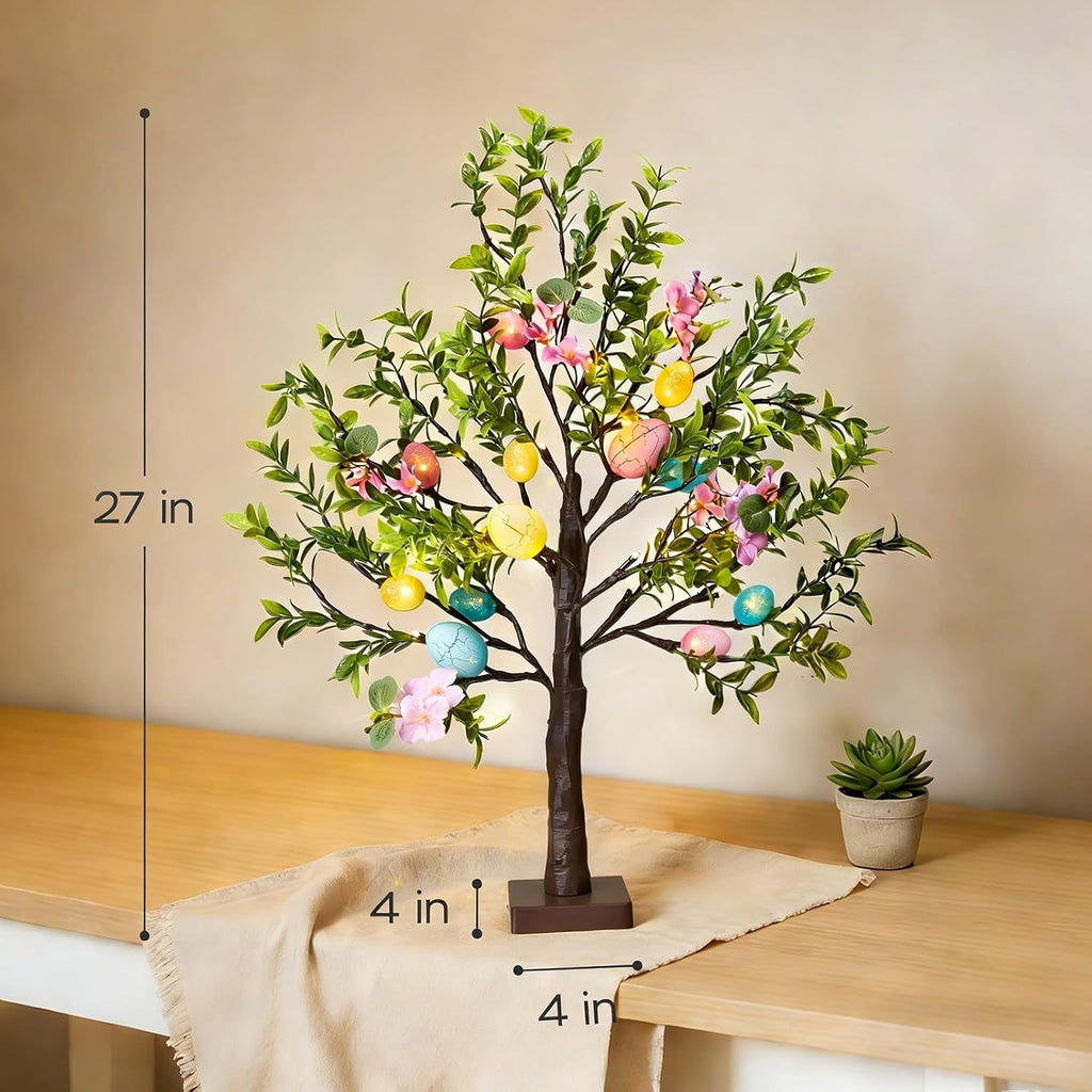 Easter Decoration Set, 27-inch Easters Egg Tree with LED Lights - Set of 2