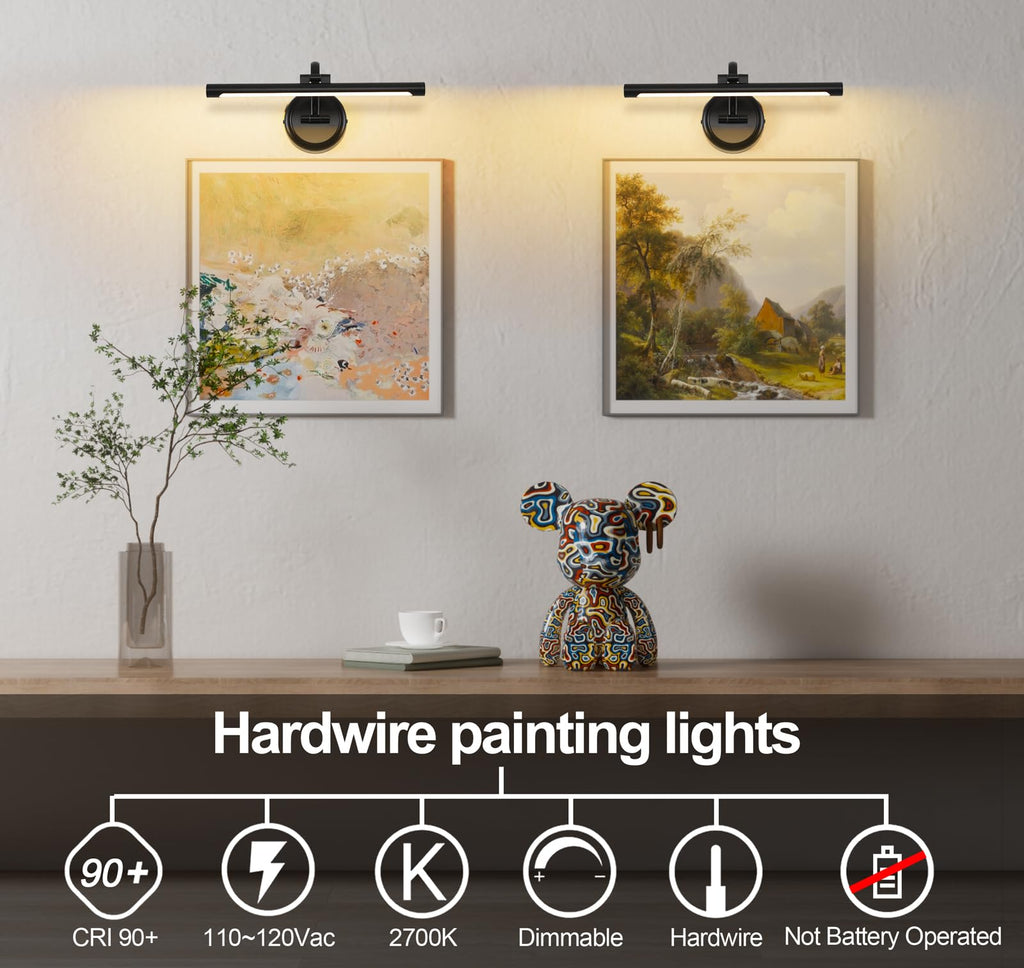 Black Picture Lights for Paintings Hardwired LED Wall Art Lighting 15.75" Dimmable Full Metal Gallery Light Modern
