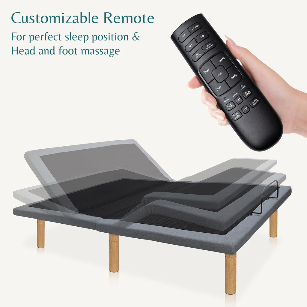 Queen Adjustable Bed Frame, Head & Foot Incline, Zero Gravity, Massage, Anti-Snore, 4 USB Ports, LED Under-Bed Light