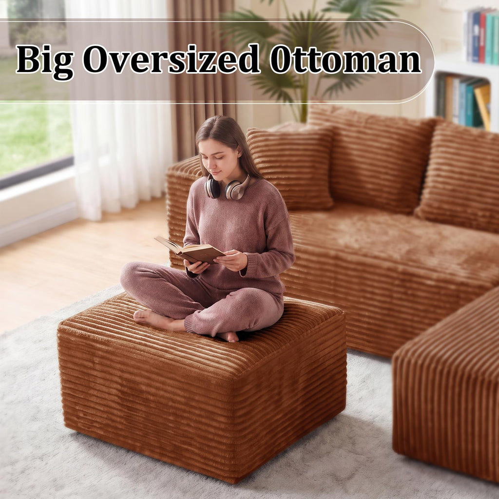 Boneless Ottoman Cloud Foot Rest, Modular Sectional Couch Foot Stool Brown