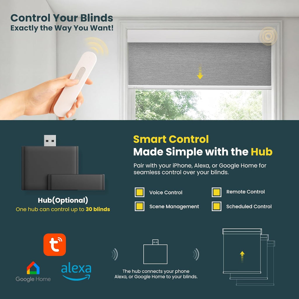 Motorized Blinds No Drill Automatic Blinds for Windows Cordless Roller Shades Electric Blinds with Remote Control