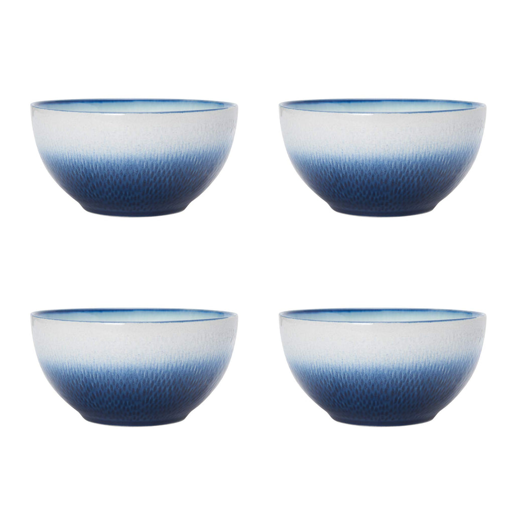 Eclipse Blue 16-Piece Stoneware Dinnerware Set, Service for 4 with Dinner Plates, Salad Plates, Bowls and Mugs