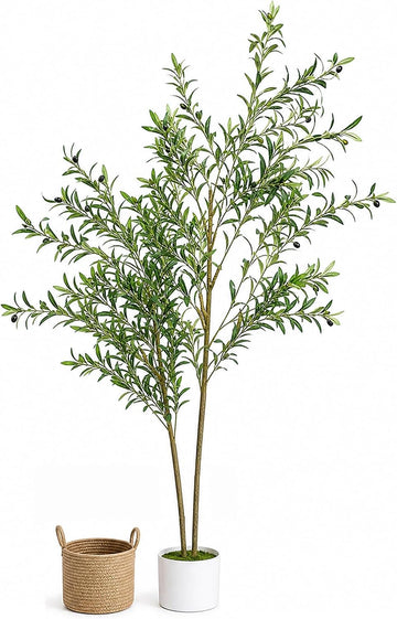 6FT Artificial Olive Tree Indoor, Lifelike Faux Tree with Cotton Basket
