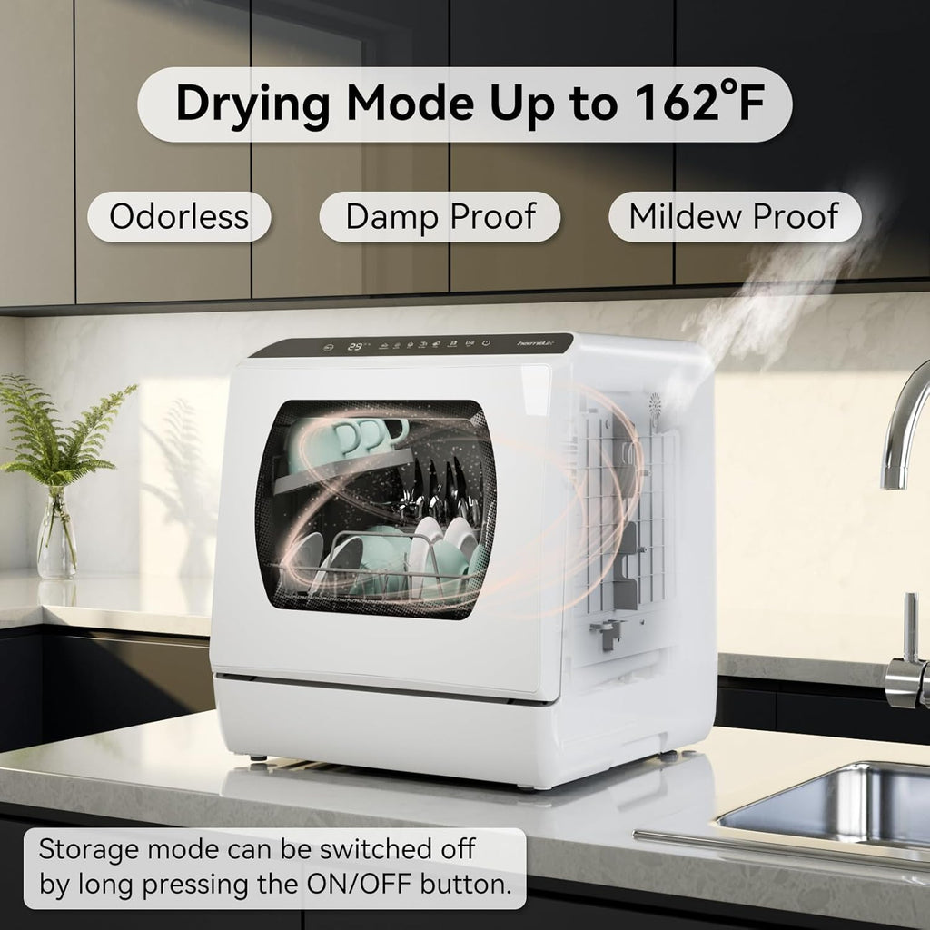 Portable Countertop Dishwashes, 5 Washing Programs Mini Dishwasher with 5-Liter Built-in Water Tank for Apartments &