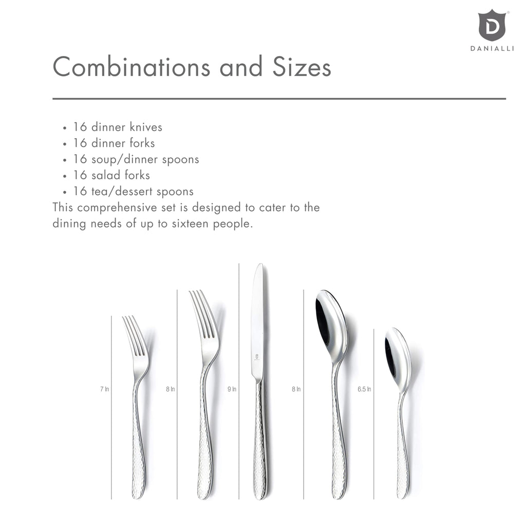 Silverware Set for 16, 18/10 Hammered (80-Piece, Fidenza Hammered)