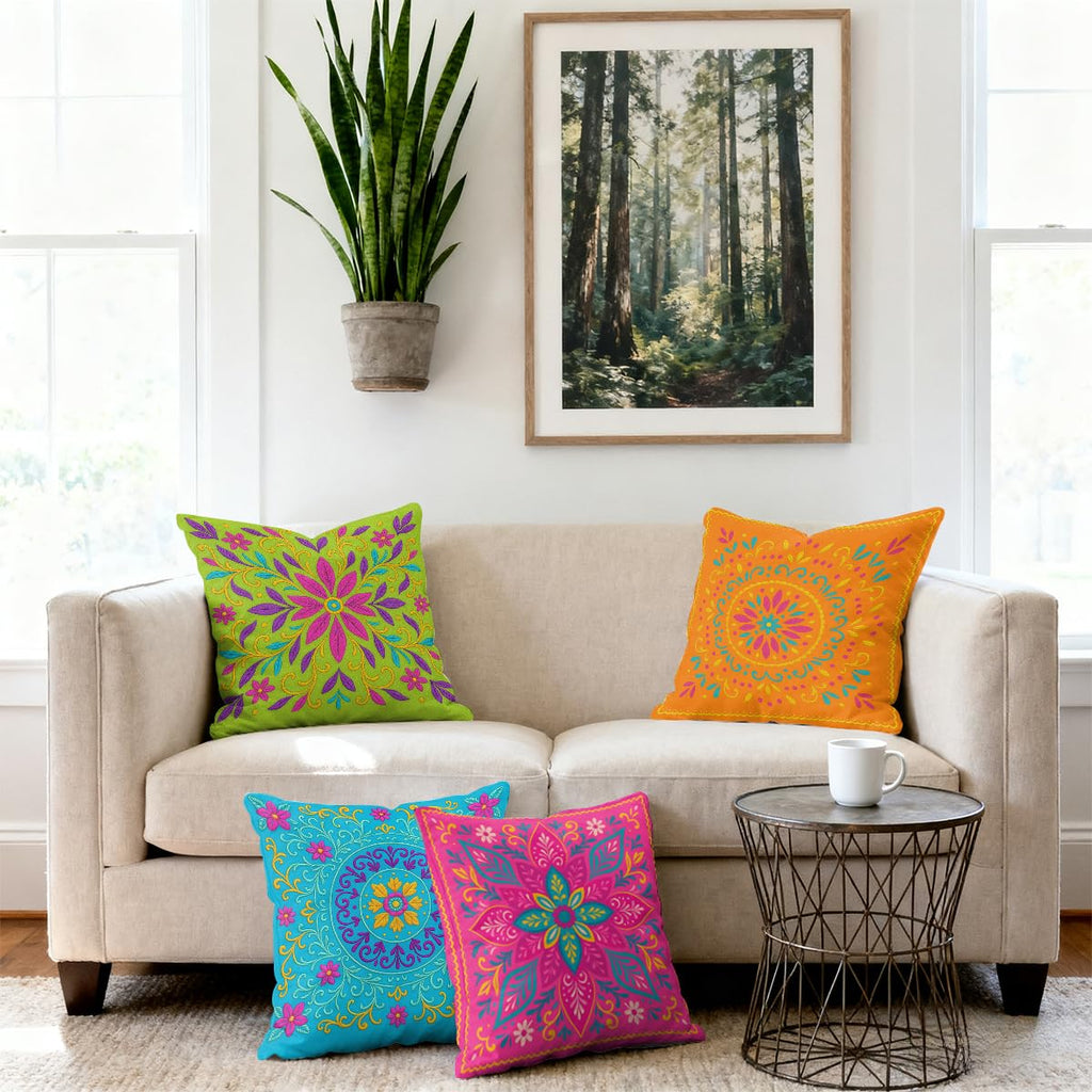 Boho Mandala Pillow Covers 18 x 18 Inches Set of 4 Colorful Floral Mexican Geometric Pillowcase Decoration Cushion