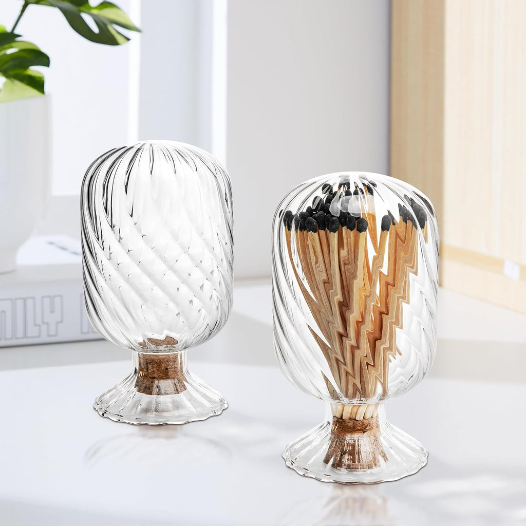 2 Set Helix Shaped Match Holder, Glass Matches Cloche for 3.5 Inch