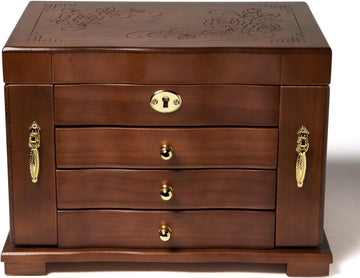 Wooden Jewelry Box for Women, Solid Wood Jewelry Organizer with Mirror and 3-Drawer, Ring,Necklacel,Vintage Style