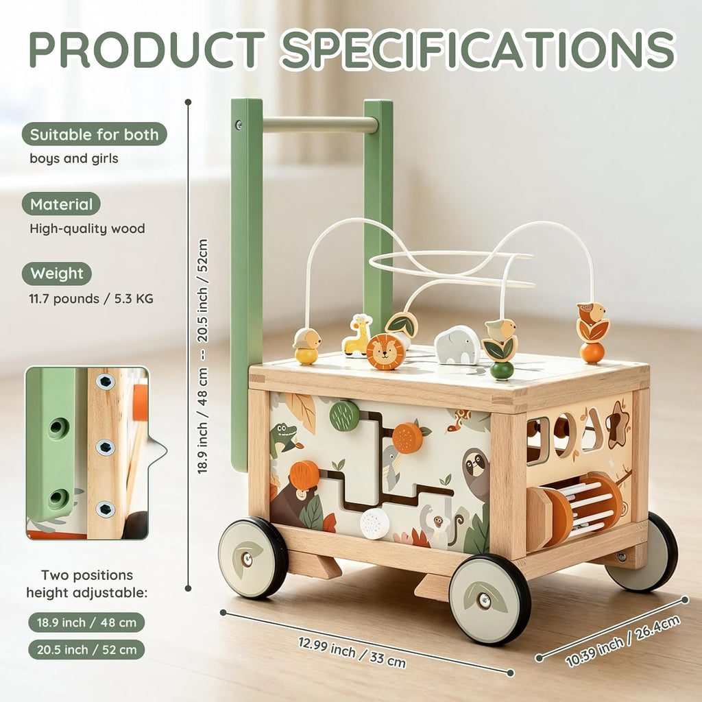 Wooden Baby Walker - in-1 Push Walker with Activity Cube