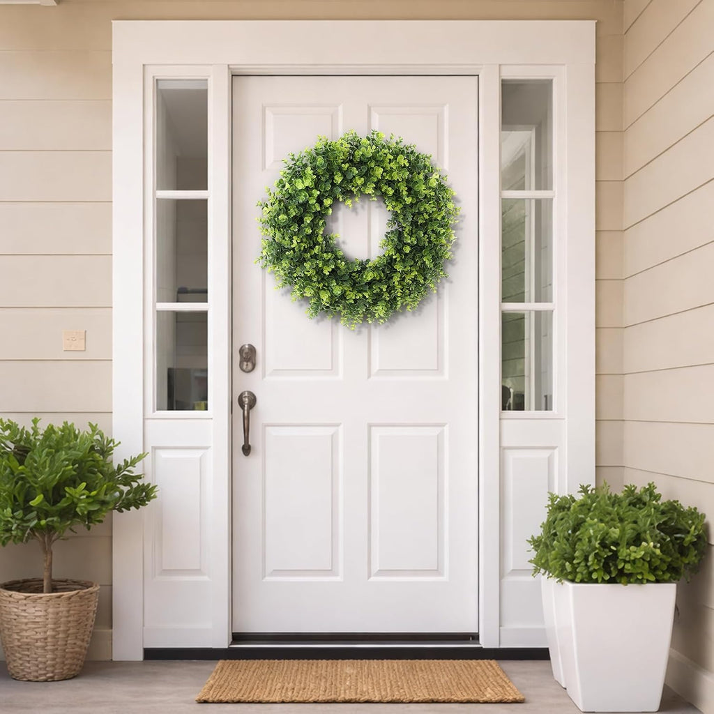 26'' Boxwood Wreath for Front Door, Artificial Boxwood Leaves Wreath for Spring and Summer, Indoor Outdoor Wall