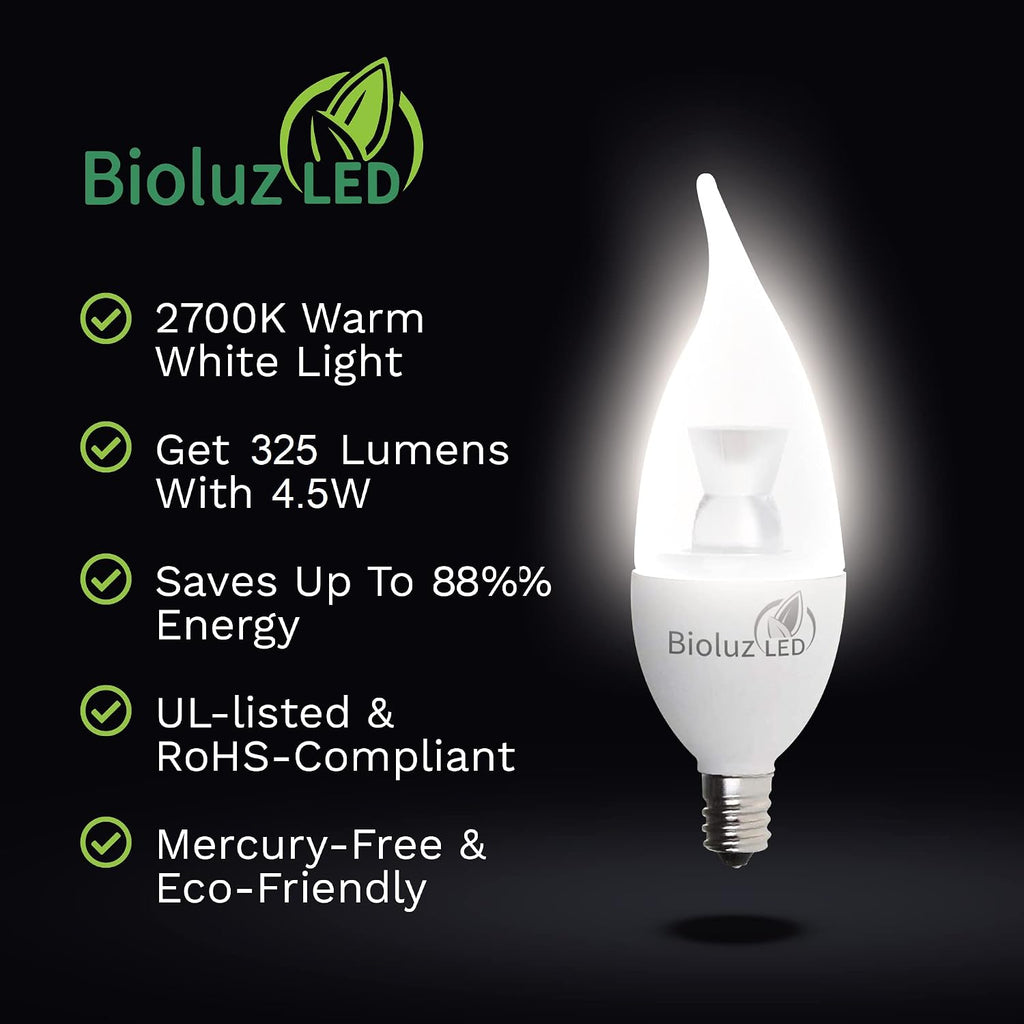 Light Bulb 40W Candelabra LED Bulbs w/Flame Tip, Dimmable12 Base Candle Light Bulbs 2700K Warm White LED Light Bulb