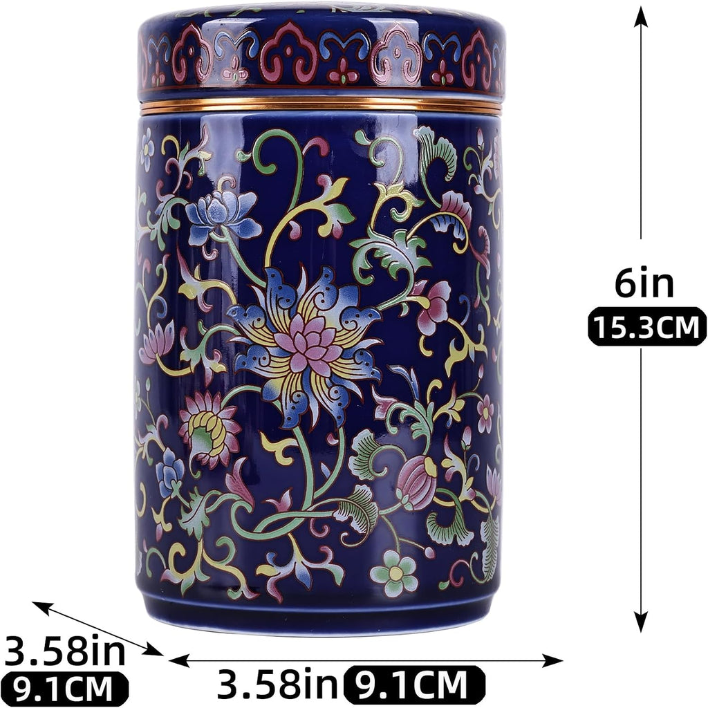 Chinoiserie Enamel Ginger Jar with Twist Lid - Traditional Chinese Blue and White Porcelain Style-Cylinder Design