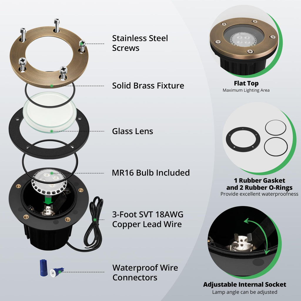 Outdoor Brass Well Lights, Low Voltage LED In Ground Light