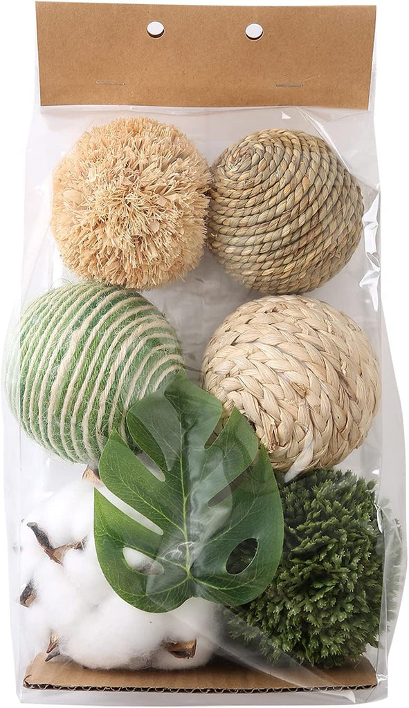 3.5inch Woven Wicker Rattan Balls Decorative Ball Twig Orbs Green Orbs Vase Bowl Filler for Tabletop Decor - Set of 6