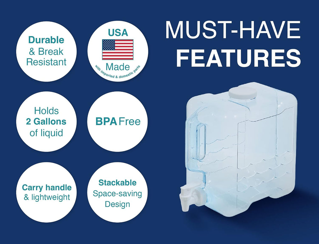 2 Gallon Drink Dispenser for Fridge - Plastic Beverage Dispenser with Spigot for Easy Dispensing - BPA Free Plastic