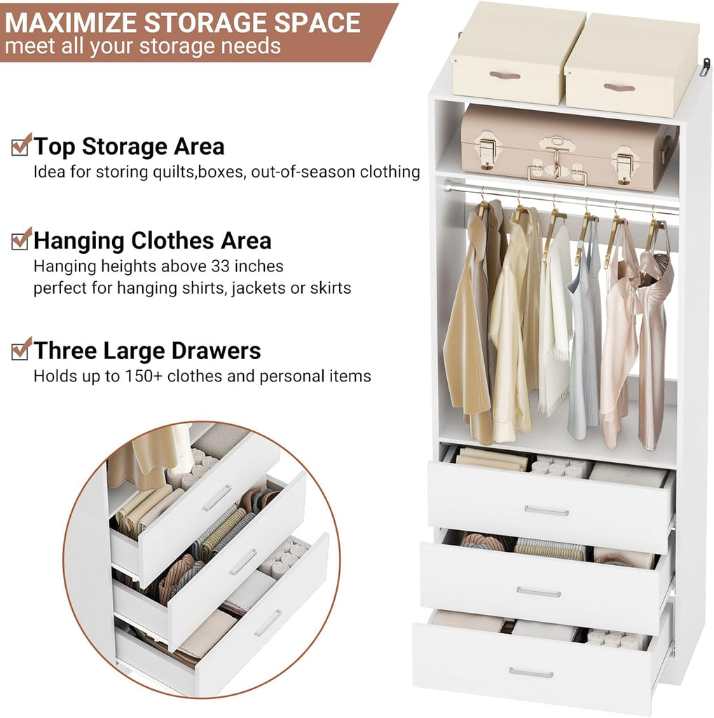 4FT Closet Systems with 6 Wood Drawers, Closet System Set of 2 | 48" Closet Organizer System with 2 Hanging Rods & 2