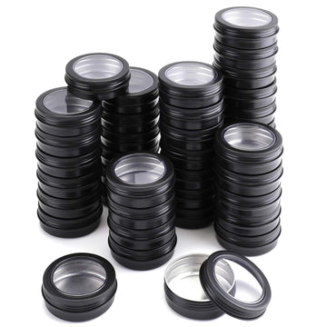 30 Pack 4 Ounce Round Tins Screw Lids Tin Cans with Clear Window Matte Black Metal Spice Containers Aluminum Travel