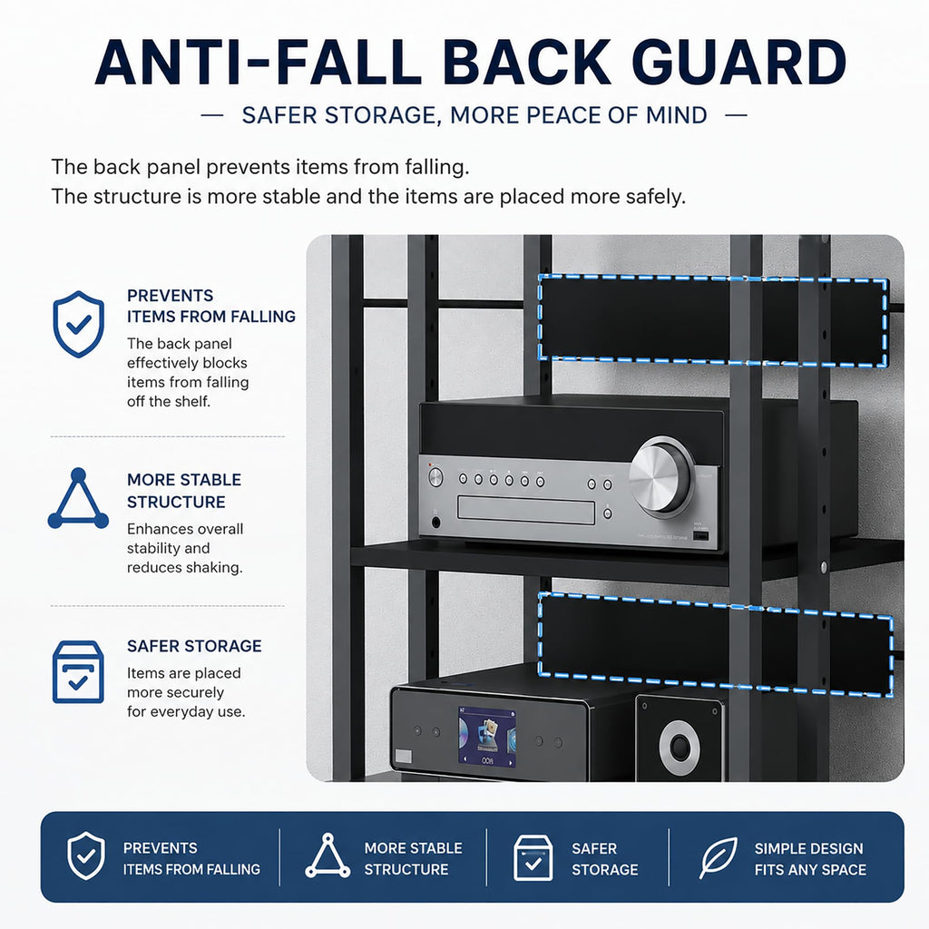 5 Tier Av Media Stand with Wheels, 39in Adjustable Audio Rack
