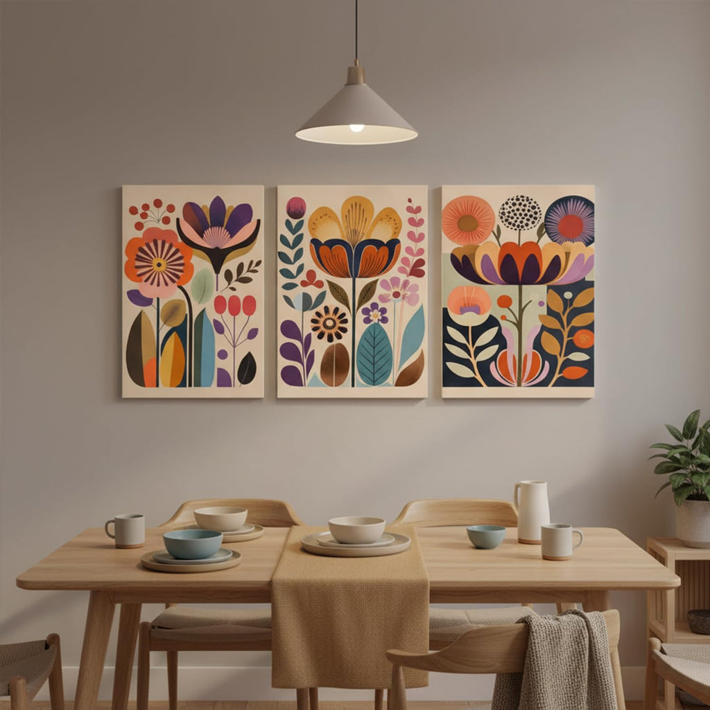 Scandinavian Flower Canvas Wall Art Mid Century Colorful Floral Wall Decor