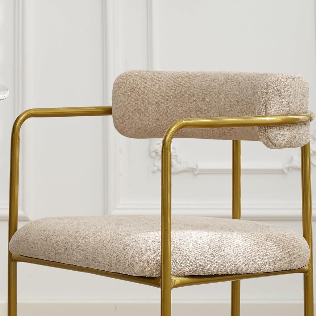 Boucle Dining Chairs Set of 4 with Arms, Mid Century Modern Upholstered Dining Chairs for Kitchen & Dining Room