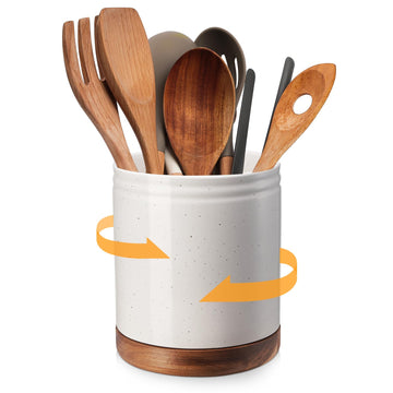 7.6" 360° Rotating Utensil Holder, Kitchen Utensil Holder for Countertop,Large Ceramic Utensil Crock Decor