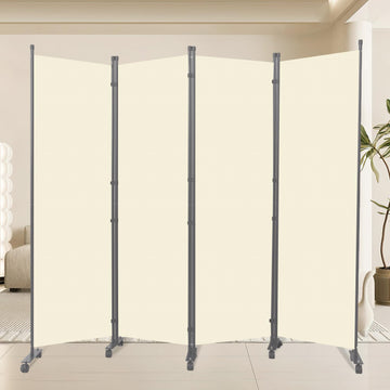 88" W 4 Panel Room Divider, Portable Privacy Screen W/Wheels Freestanding