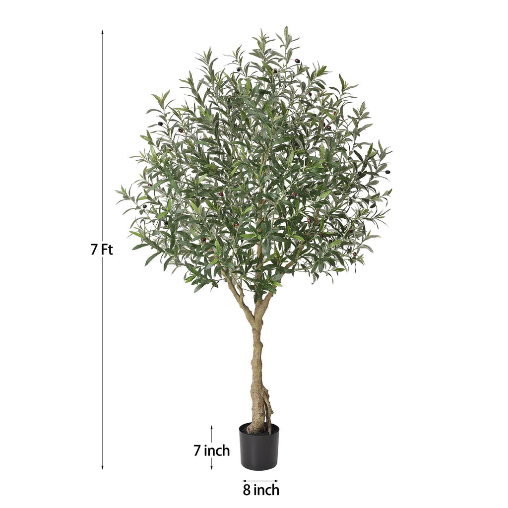Artificial Olive Tree 7FT Indoor - Faux Olive Tree with Natural Wood Trunk & Realistic Leaves, Tall Potted Fake Olive