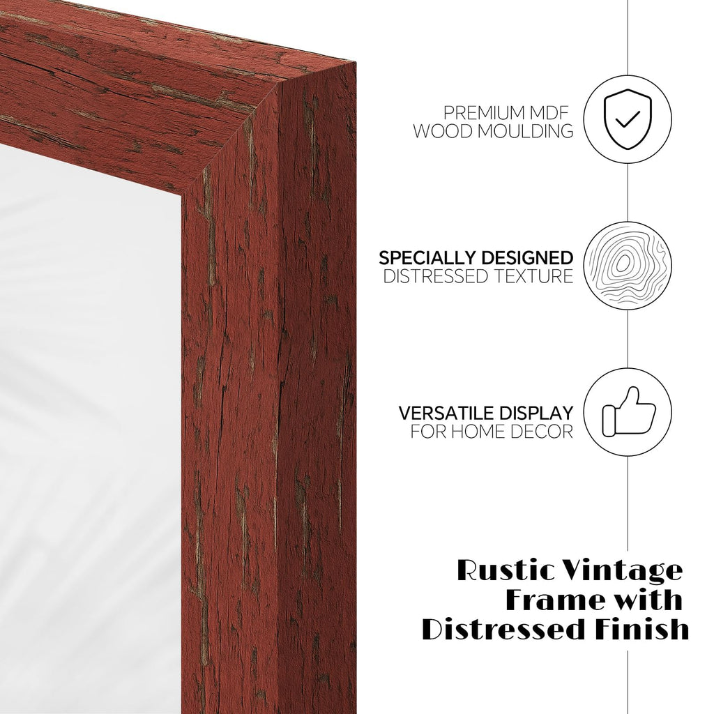 8x10 Rustic Farmhouse Picture Frames with Vintage Prints, Set of 4
