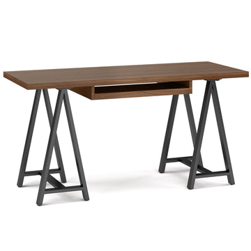 Sawhorse 60" Wide Walnut Veneer and Metal Writing Desk