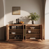 65" Arched Sideboard with Glass Door, Accent Buffet Cabinet with Storage and Adjustable Shelves