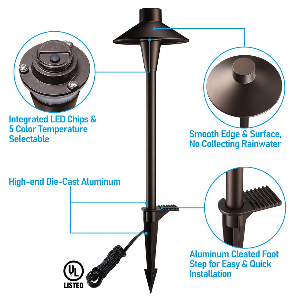 5CCT Low Voltage LED Pathway Lights, Hat Shape Head