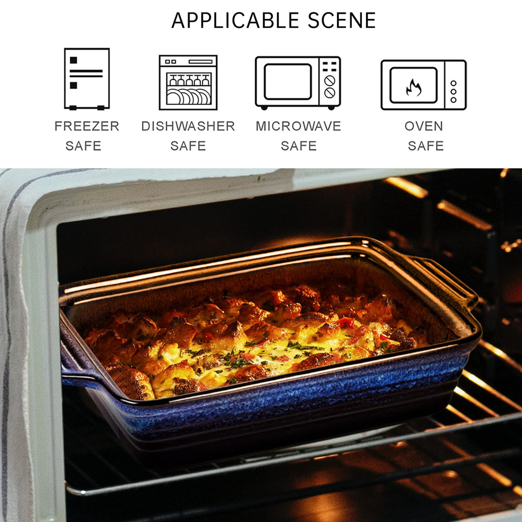 Casserole Baking Dish with Lid - Ceramic Blue Lasagna Pan 3.2 Quart, Large Covered Bakeware Set 9x13 for Cooking