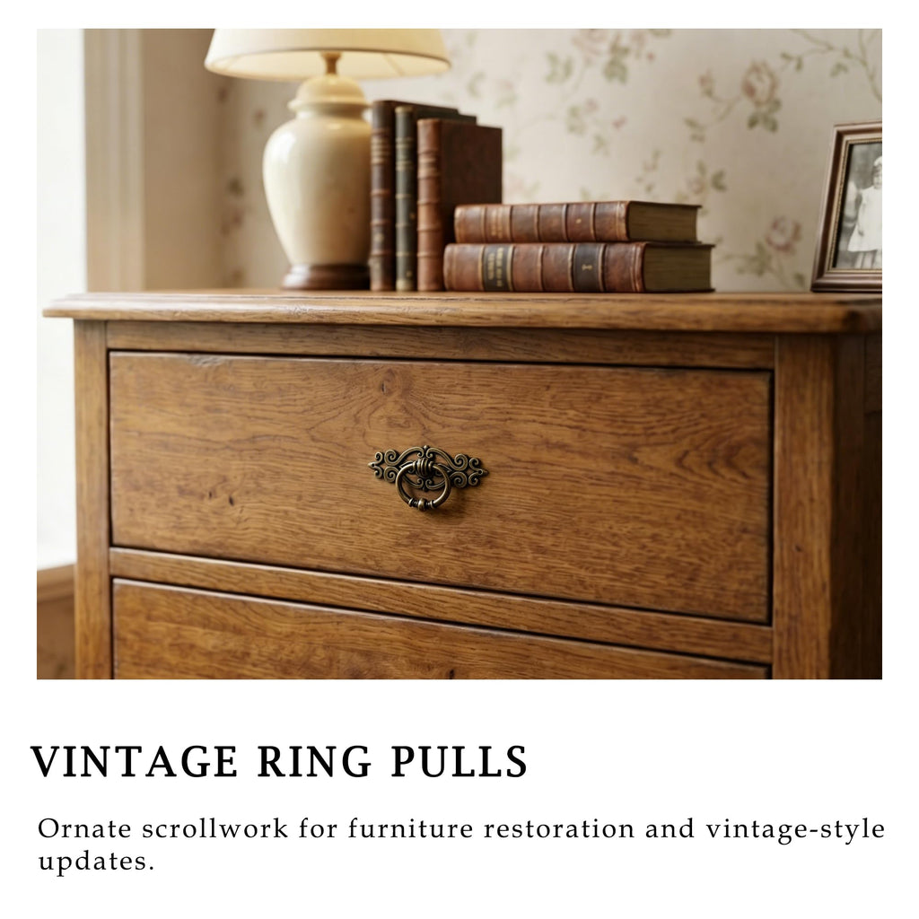Antique Bronze Ring Pull Handles 8 Pack, Single Hole Drawer Pulls