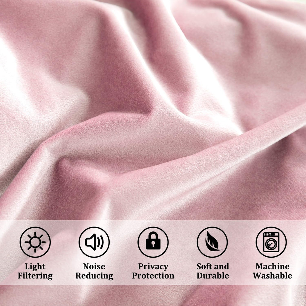 Vintage Velvet Drapes, Room Darkening Waterfall Valance Curtains Set, Retro Pink Solid Window Treatment, W59 & 52 x