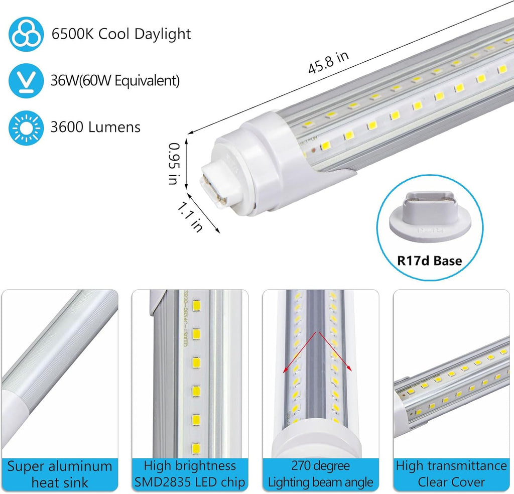 R17D T8 LED Tube Lights, F48T12 HO Fluorescent Replacement, 10-Pack