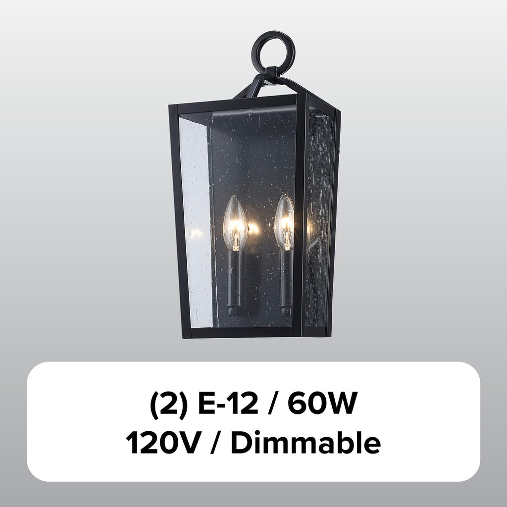 Hamilton Lockwood 15.5 Inch Outdoor Wall Lantern | Dual E12 Candelabra Base 60 Watt Max Each | Wet Rated