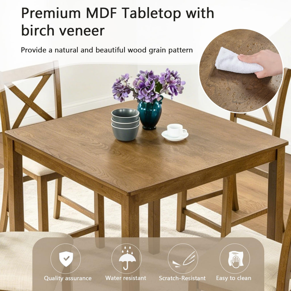 5-Piece Counter Height Dining Table Set for 4, Farmhouse Counter Height Kitchen Table with 4 Padded Chairs, Solid