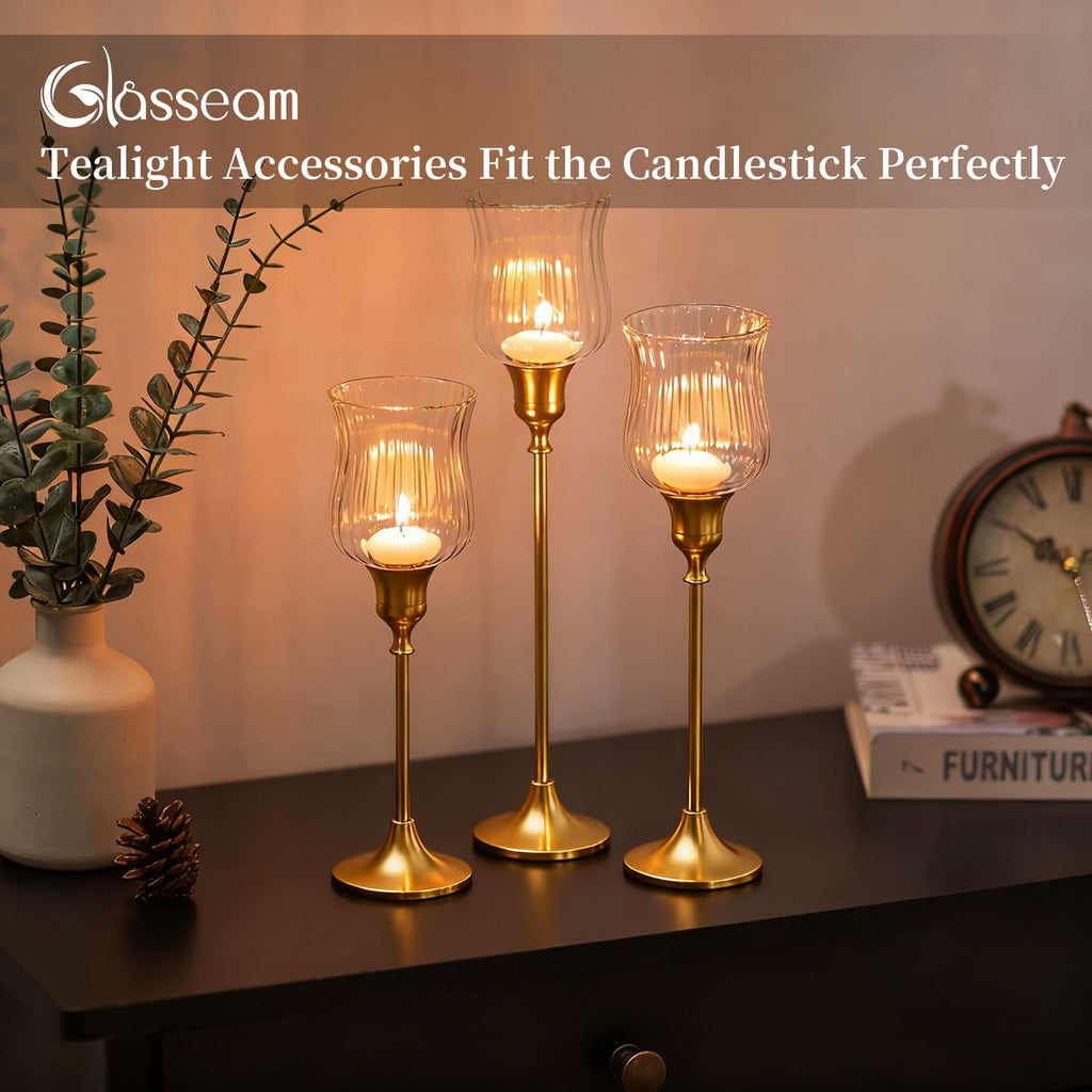 Glass Votive Cups with Peg: 5 Pcs Ribbed Cup for Candlestick Decor
