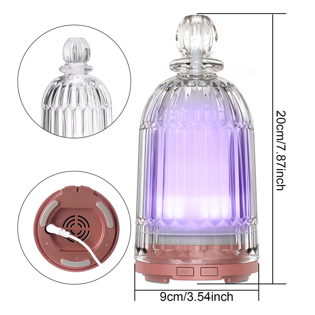 120ml Glass Essential Oil Diffuser, Ultrasonic Aroma Diffuser Glass Cover & Plastic Reservoir with Auto Shut-Off 7